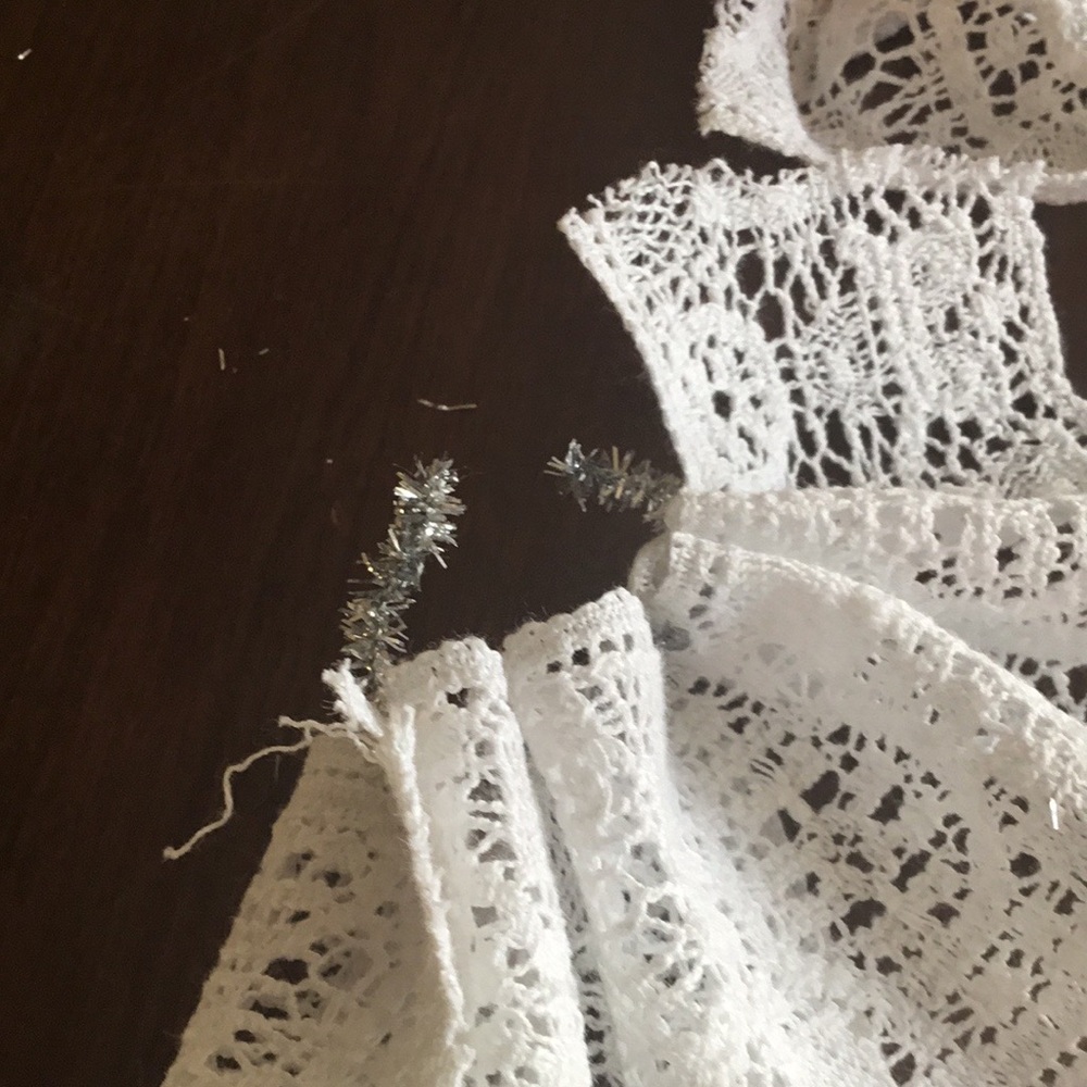 White Lace Fabric with Silver Accents